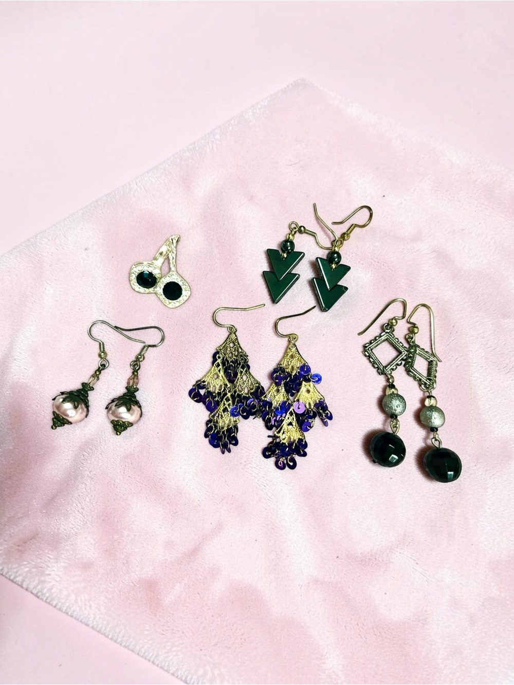 5 Pairs Whimsigoth Dark Academia Earrings Bundle Vintage Purple Sequin set